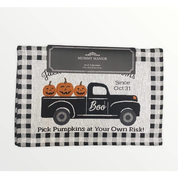 Mummy Manor Halloween farmhouse pick pumpkins at your risks Placemats Set of 4 - Picture 1 of 11